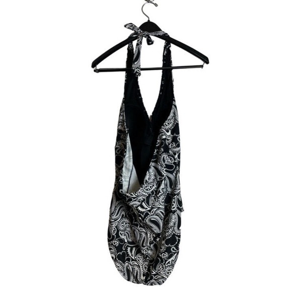 Sunshine Zone Swimsuit Paisley Black White Halter Size 1X EUC - Picture 6 of 10